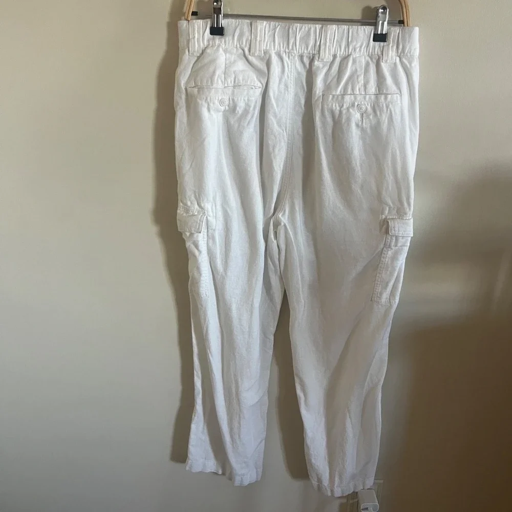 Roundtree & Yorke Pants Men 36x29 White Linen Blend Casuals Cargo Straight Resor